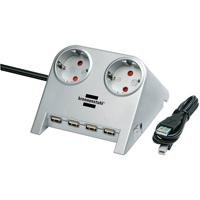 Brennenstuhl Desktop Power Tischsteckdose 2-fach, 4x USB 2.0 silber