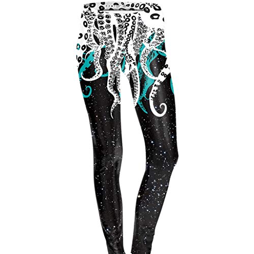 Damen Hohe Taille Strumpfhosen Sporthosen， LeeMon Women Digital Squid Printing Fitness Laufen Hohe Taille Enge Unterhose