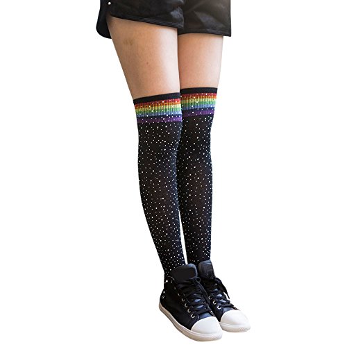 FIRSS Damen Pailletten Strümpfe | Regenbogen Kniestrümpfe | Streifen FussballSocken | Lange Sportsocken | Einfache Modisch Socken