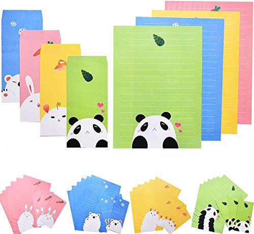 48PCS Briefpapier mit 24PCS Umschläge Set Liuer Nette Süße Schreibpapier Motivpapier mit Umschlag ohne Fenster für Mädchen Kinder Jungen Geschenkkarte Hochzeit Geburtstag Party Supplies