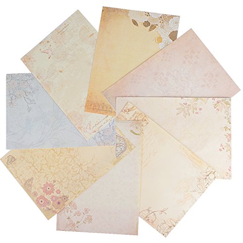 80 Stück Briefpapier Motivpapier Schreibpapier Set Vintage Retro Blumen altes Papier mit Motiv für Breif Einladung Umschlag (8 Muster, 10 Blatt pro Muster)
