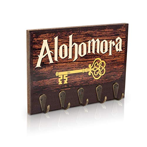 getDigital Alohomora Schlüsselbrett | Schlüsselleiste mit Zauberspruch aus der Welt von Harry Potter | Schlüsselboard mit 5 Schlüssel-Haken als fabelhafter Fanartikel
