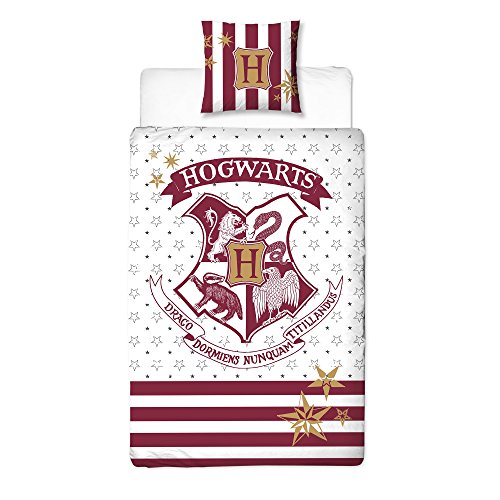 Harry Potter Wende-Bettwäsche Hogwarts Wappen 2tlg 80x80cm 135x200cm Baumwolle Rot weiß