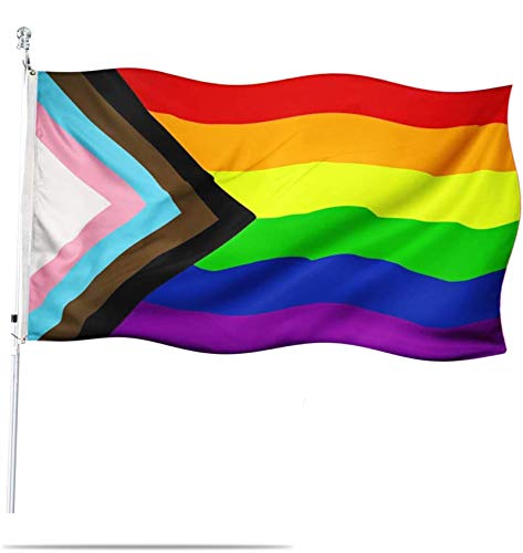 Qaxlry Progress Pride Regenbogen-Flagge 90 x 150 cm, für den Außenbereich, Bisexuell, LGBTQ, nicht binär, Lesben, Gay Transgender, Prides Proculsexuell (RB1)