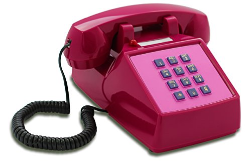 OPIS PushMeFon Cable: 1970er Designer Retro-Tastentelefon in modernen Farben mit Metallklingel (violett-pink)