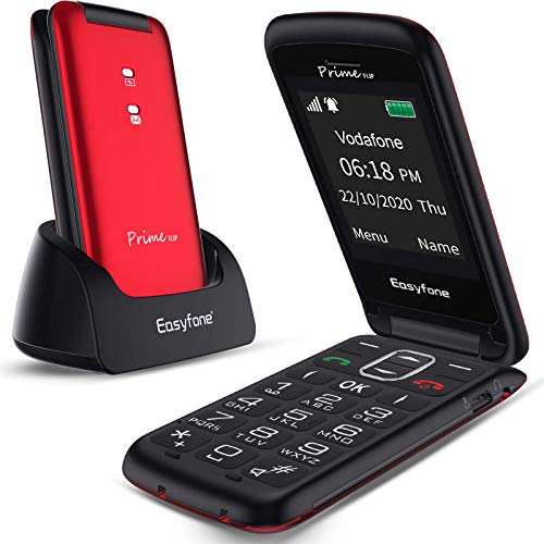 Easyfone Prime-FLIP GSM Seniorenhandy Klapphandy ohne Vertrag, Großtasten Mobiltelefon Einfach und Tasten Notruffunktion, Handy für Senioren mit Tischladestation (rot)