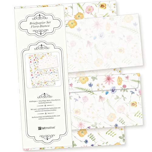 Flora-Bianca Briefpapier Set 25 Sets DIN A4 90 g/qm, mit Umschlag - nachhaltig gedruckt