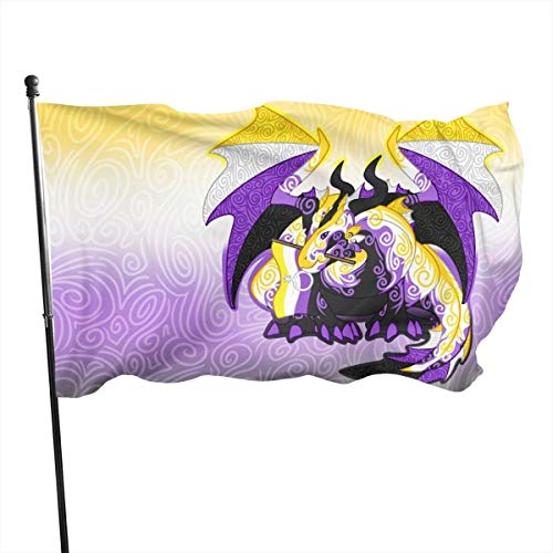 Zikely Saisonale und Holiday Yard Flag Banner Nonbinary Genderqueer Non Binary Pride Flag Dragon Themed Welcome Party Outdoor Outside Decorations Ornament Picks Home House Garden Yard Decor 3 X 5 Ft