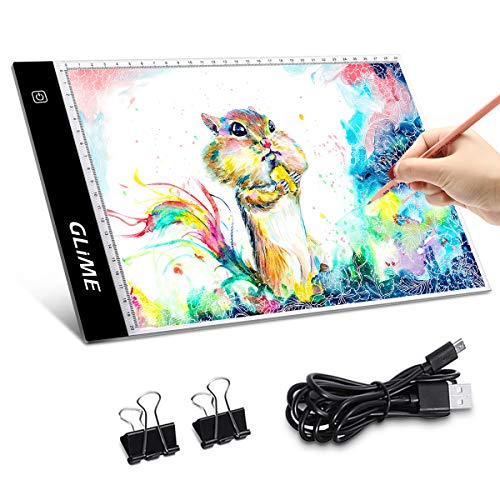 GLIME Licht Pad A4 LED Leuchttisch Leuchtplatte Light Pad LED Zeichnung Pad einstellbare Helligkeit Lichtkasten Copy Board mit USB Kable Ideal für Designen Kopieren Zeichnen Skizzieren Animation